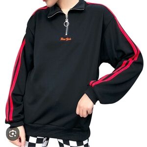 2020 Black Ring Zipper Neck and Red Striped Sweater Unisex
